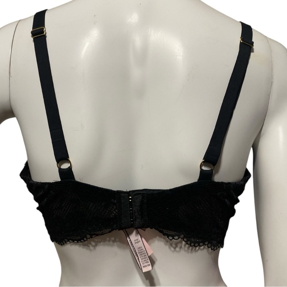 Victoria Secret Plunge Black Bra Lace Overlay Adjustable Straps and Clasp 36DD - Picture 8 of 16